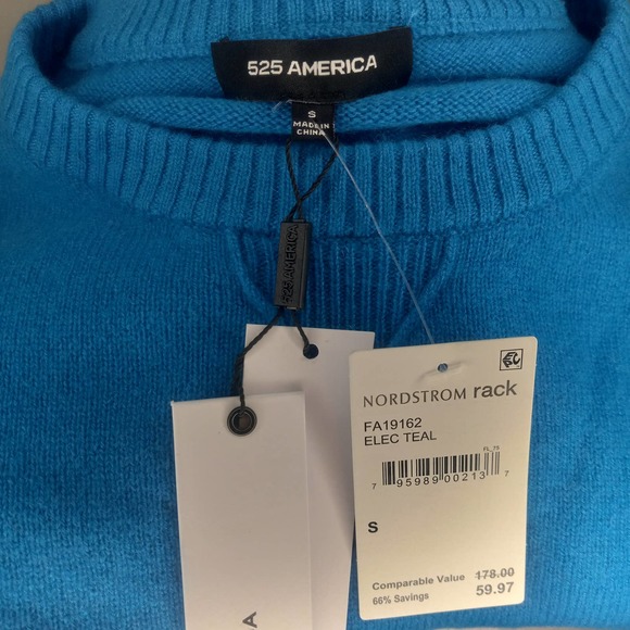 NWT 525 America Electric Teal Blue Cashmere Sweater - Picture 5 of 5